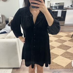 Black Velvet Long-Sleeve Smock Dress